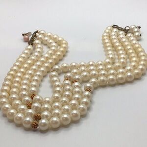Multi Strand Pearl Necklace with Gold Accents